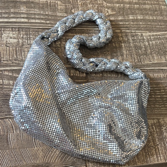 Zara Handbags - Zara Silver Sequined Shoulder Bag with Braided Strap